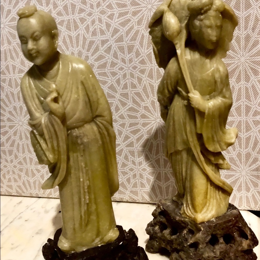 Two Hand Carved Soap Stone Chinese Immortals.